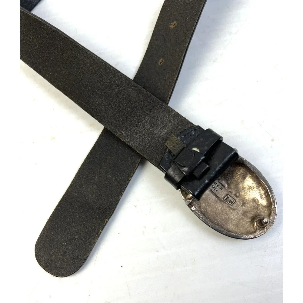 Garuglieri Pewter Buckle Leather Belt Women's Large Brown Made In Italy 1.5
